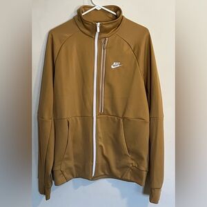 Nike long sleeve zip up 100% polyester mustard gold Large track jacket